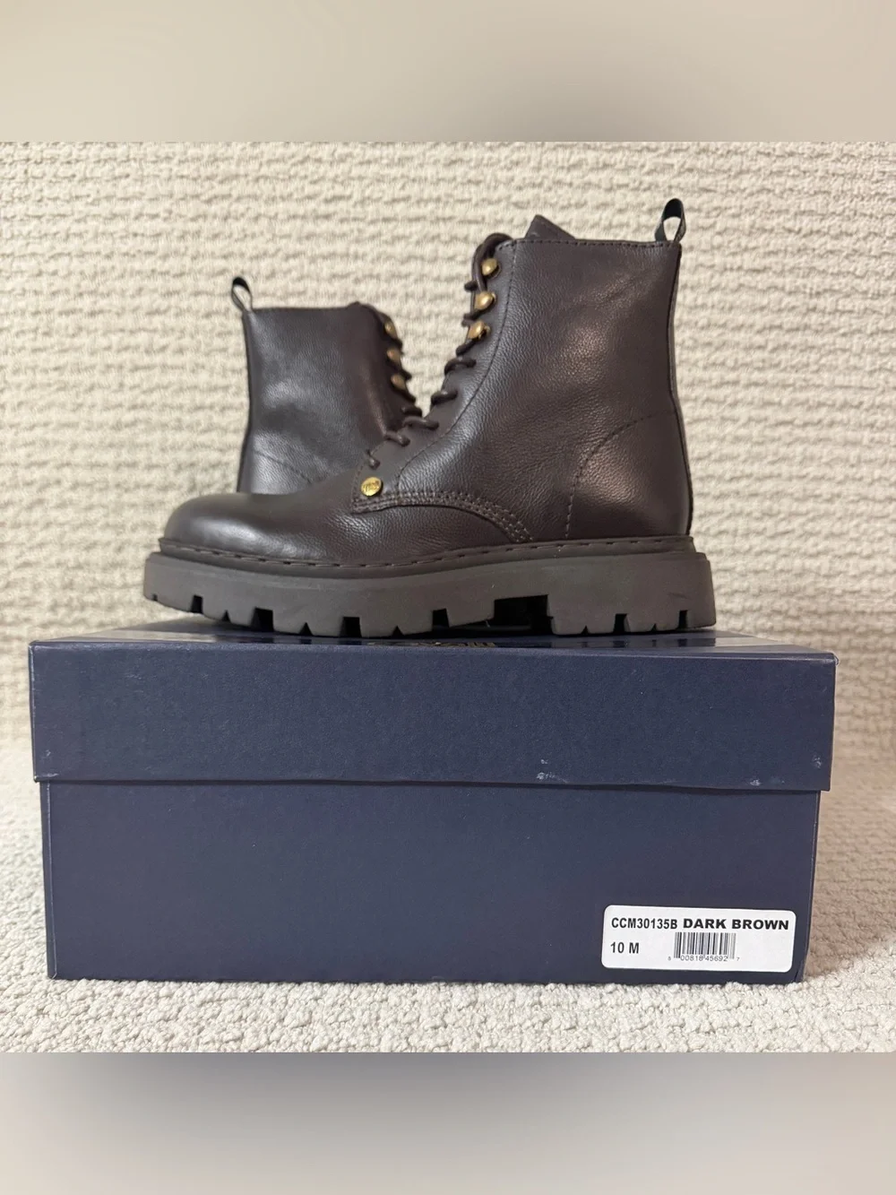 Cavalli Class Chocolate Brown Leather Combat Boots with Brass Accents